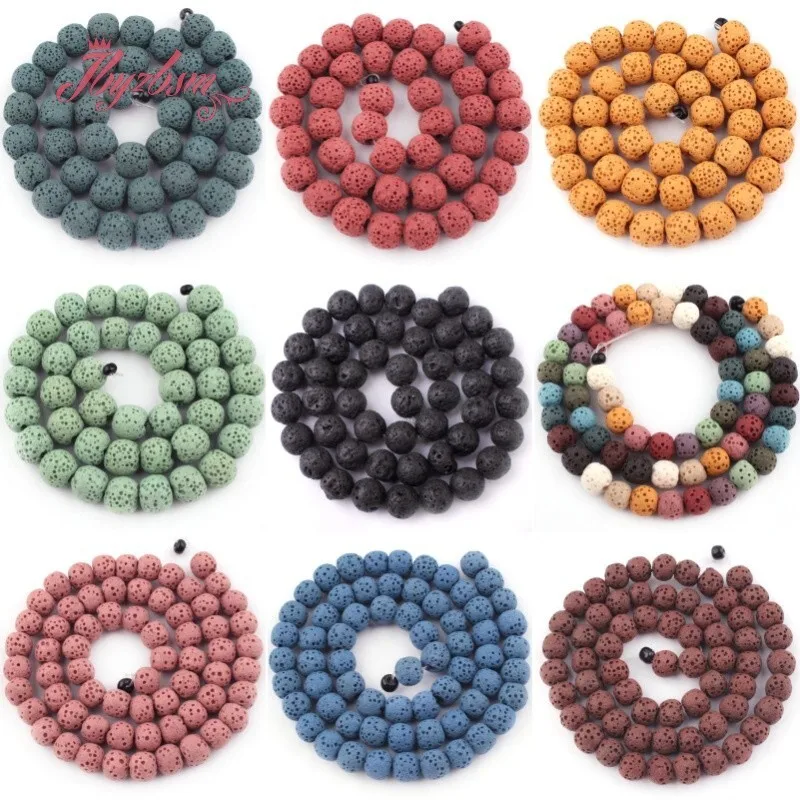 Natural Lava Rock Round Shape Stone Beads For DIY Necklace Bracelats Jewelry Making Loose Spacer Strand 15 Inches 6/8/10mm