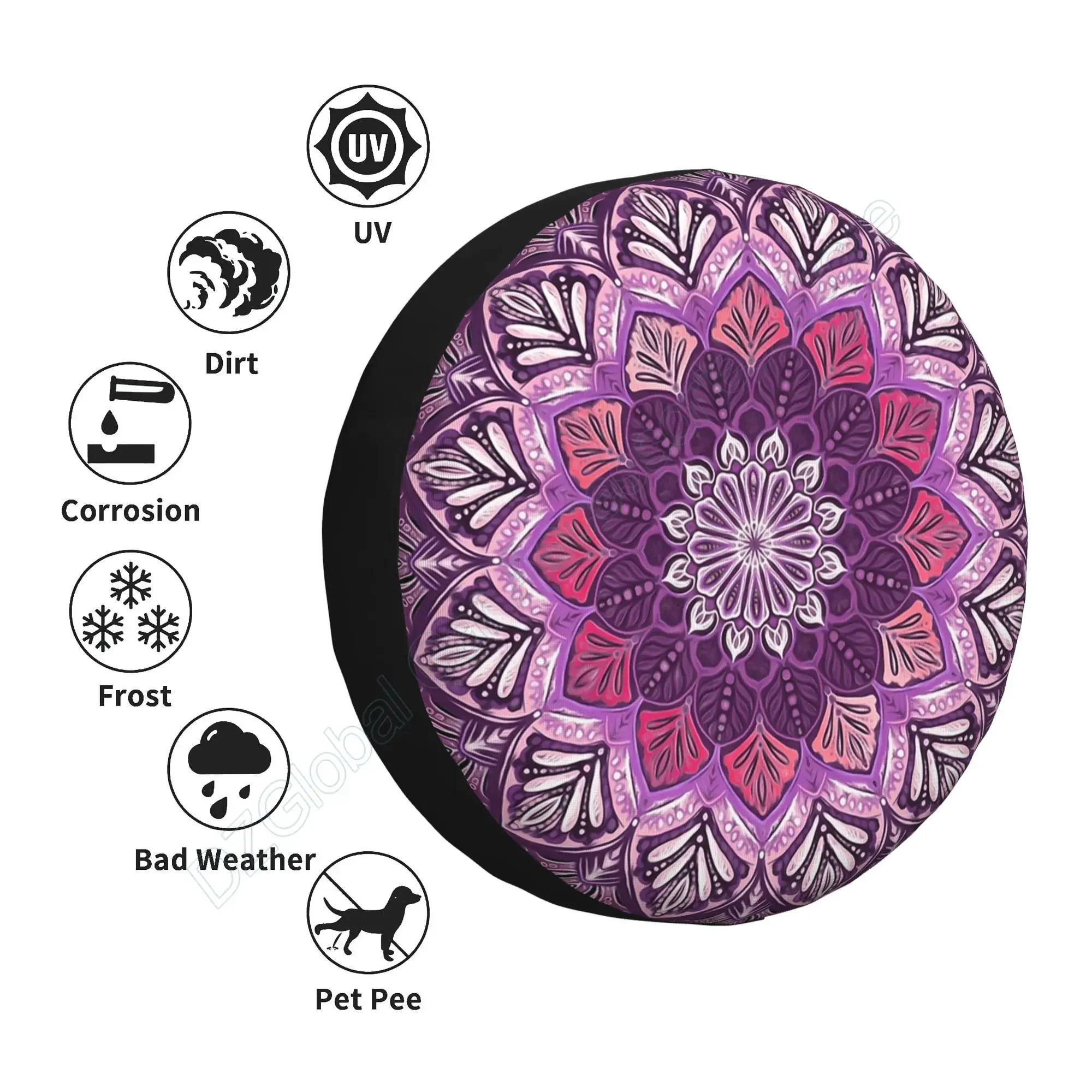 Boho Mandala in Deep Purple and Pink Spare Tire Cover Dust-Proof Wheel Tire Cover Fit RV SUV and Many Vehicle 14 15 16 17 Inch