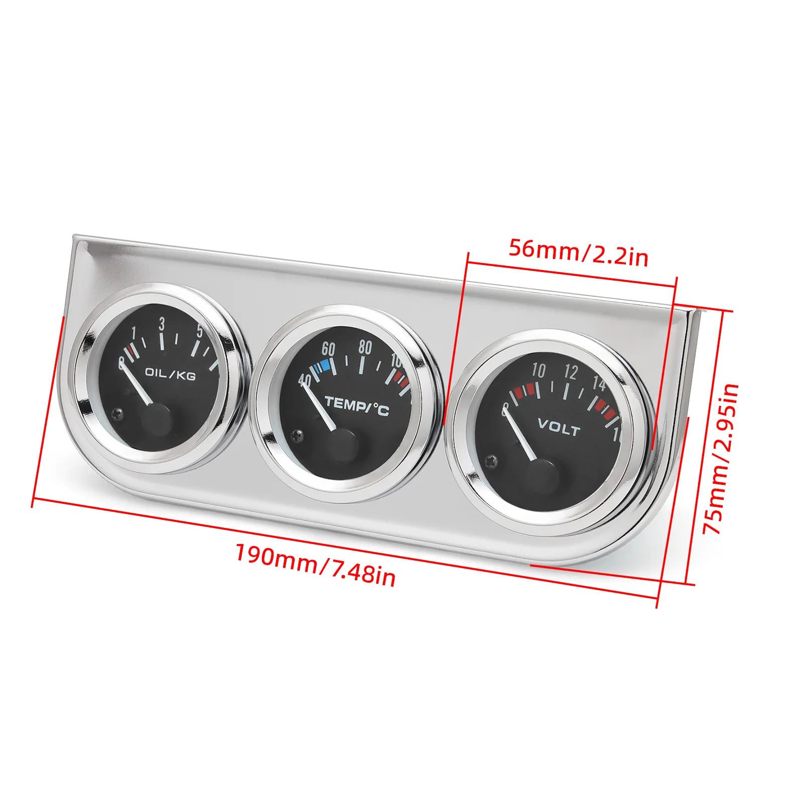 3 in 1 Car Water Temperature Gauge 52mm Oil Pressure Gauge Voltmeter Voltage Meter Auto Triple Gauge Kit Chrome customized