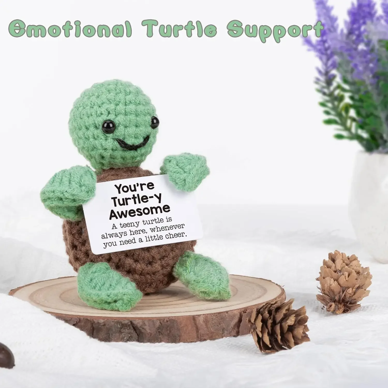 Positive Energy Turtle Knitting Doll with Positive Card Hand-woven Dolls Home Room Decor Desktop Ornament