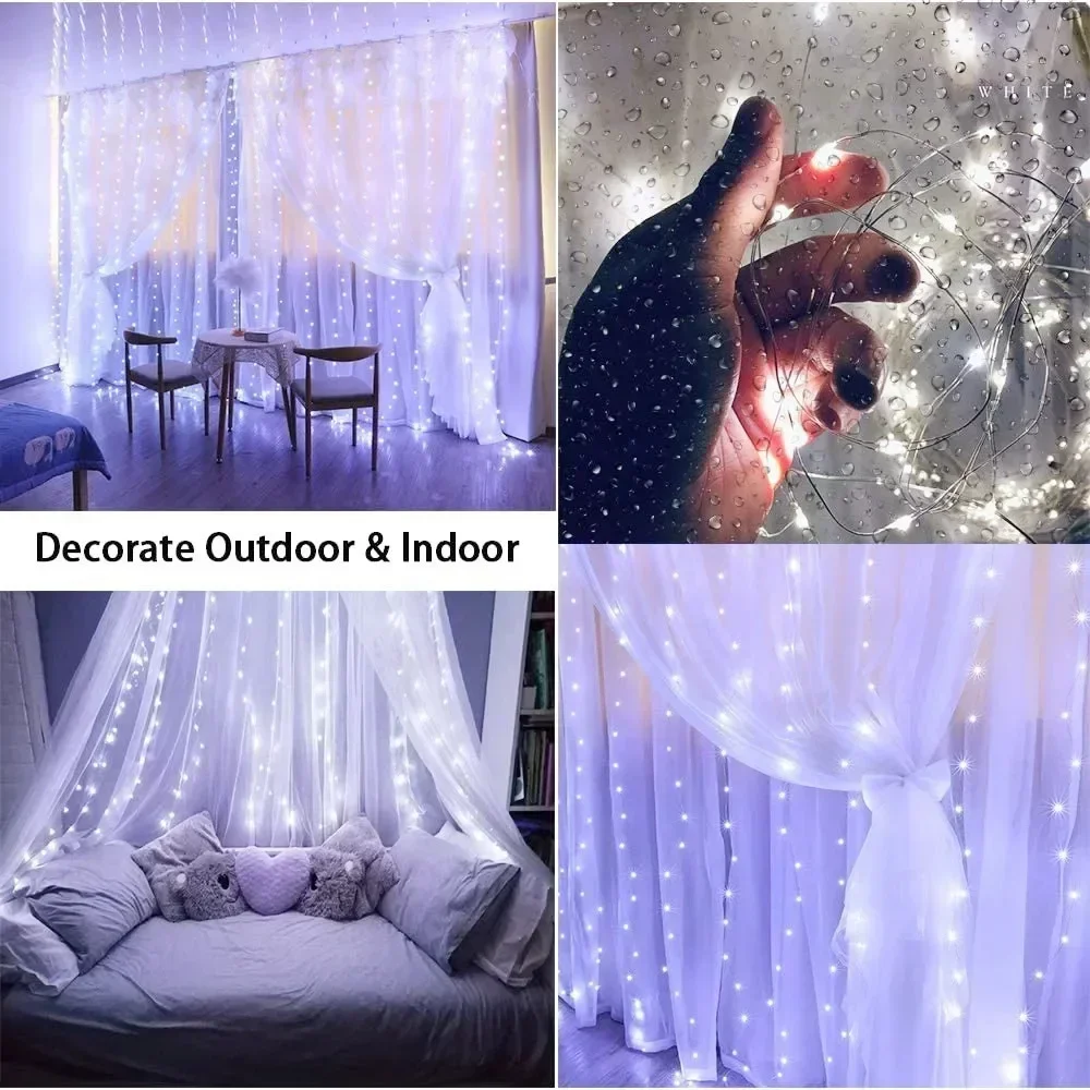 Guirnalda de cortina en la ventana, guirnaldas de luces con alimentación USB, adorno con mando a distancia, guirnalda de Año Nuevo, luces Led, decoración navideña