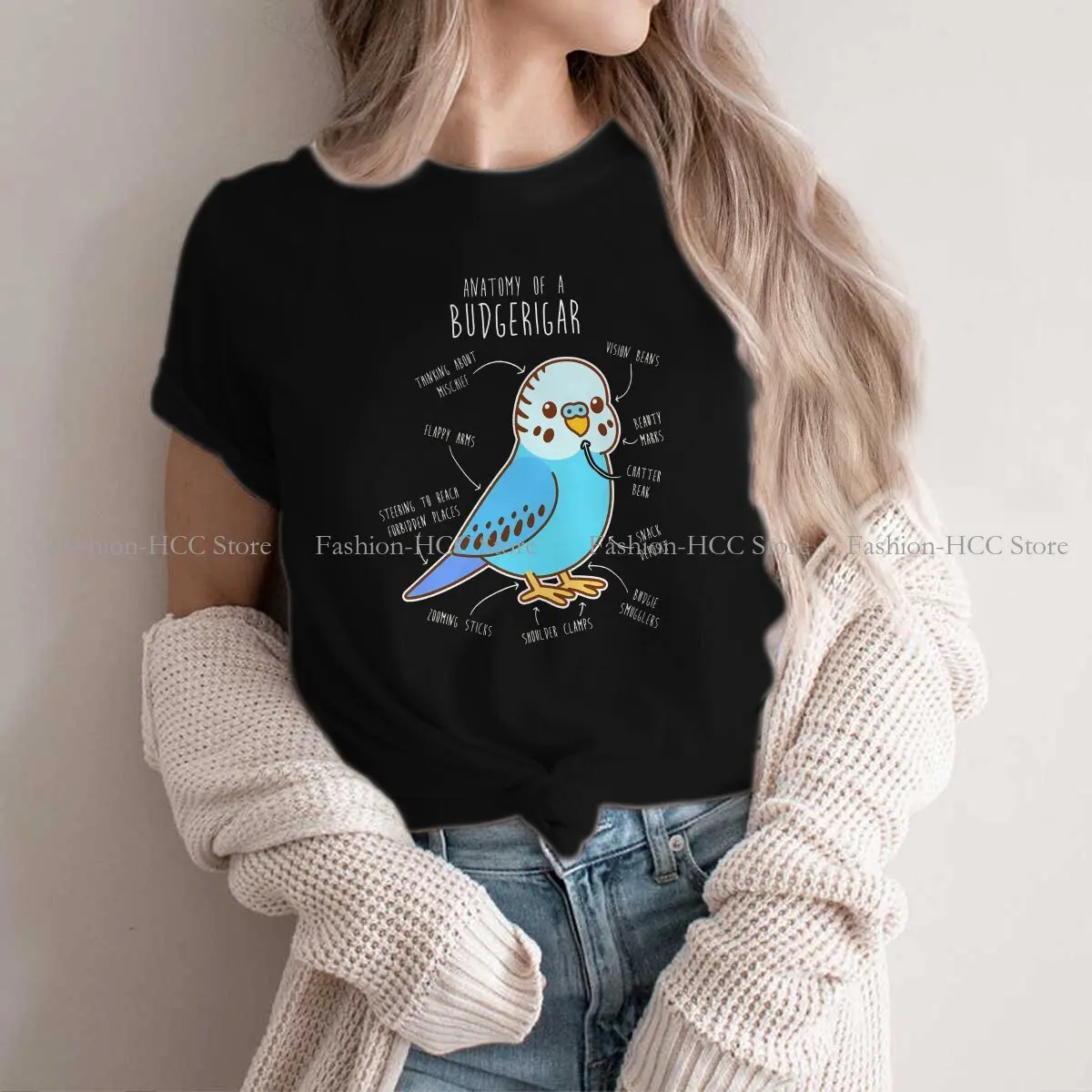 Blue Budgie Anatomy Round Collar TShirt Conure Cockatiel Classic Polyester T Shirt Woman's Tops Fashion