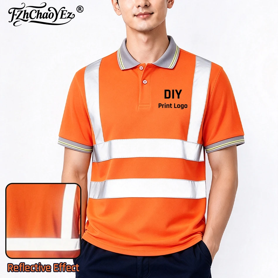 Reflective Safety Polo T-shirt Custom Logo Text High Visibility Work T shirt Construction Personalized Design Short Sleeves