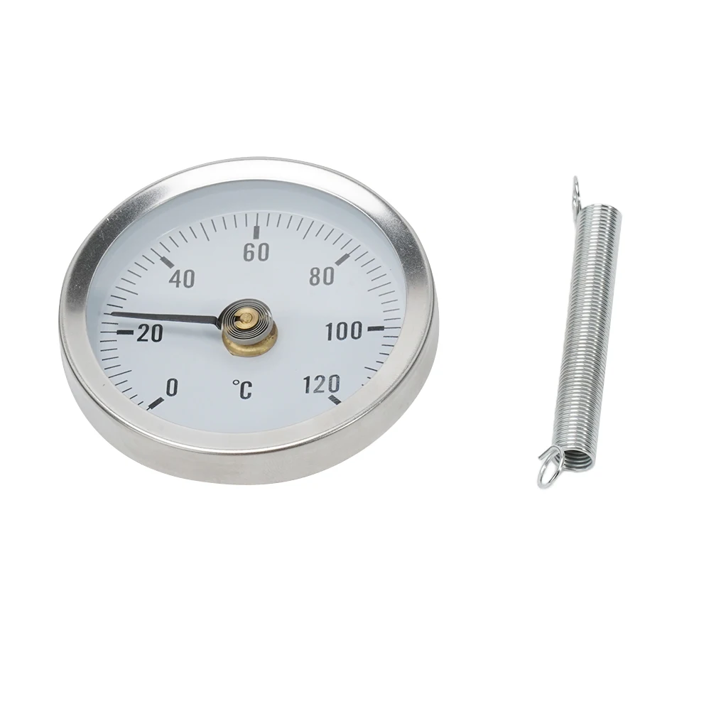 1PC 0-120℃ Pipeline Thermometer 6.3*6.3*1cm Stainless Steel Clamp-On Tube Spring Thermometer For Home Industrial Fireplace Stove