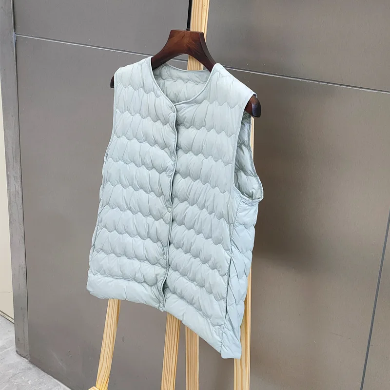 New Wave Warm Down Vest Jas Herfst Winter Vrouwen Licht Dunne Witte Eendendons Vest Jas Dames Mouwloze Korte Tank Parka\'s