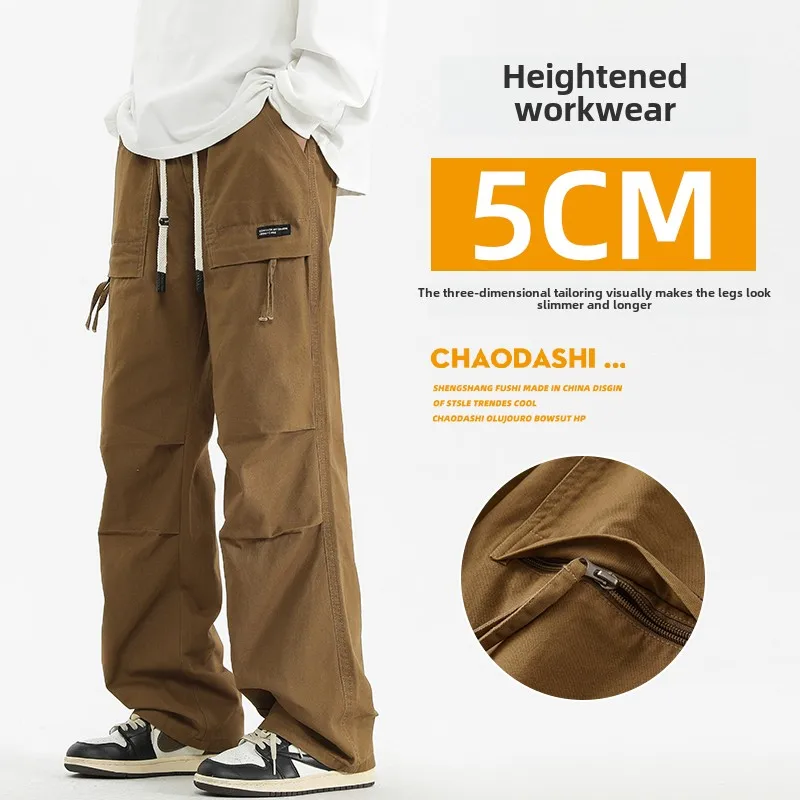 Американские повседневные мужские свободные прямые длинные брюки с несколькими карманами, распродаются цвета, свободные брюки-карго с эластичной резинкой на талии на шнурке для мужчин