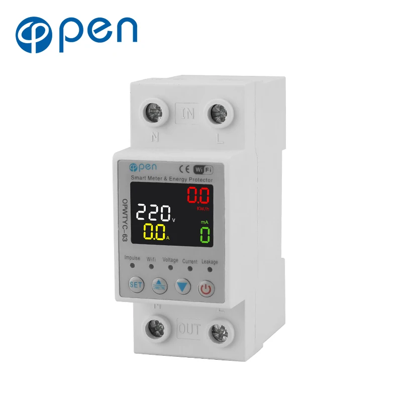 63A TUYA APP WiFi Smart Circuit Earth Leakage Over Under Voltage Protector Relay Device Switch Breaker Energy Power kWh Meter