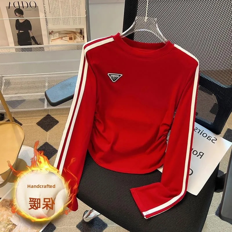 

Ретро-футболка из американского фланеля с длинным рукавом, женская, приталенная, с круглым вырезом, базовая, осенне-зимняя, в стиле Spicy Girl