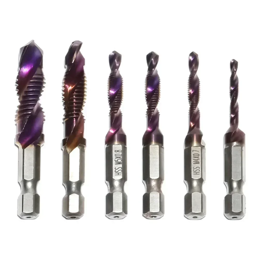 6pcs Screw Tap Drill Bits 3 In 1 Composite Tap 1/4 Hexagon Shank Screw Machine Compound Tap For Woodworking Tools