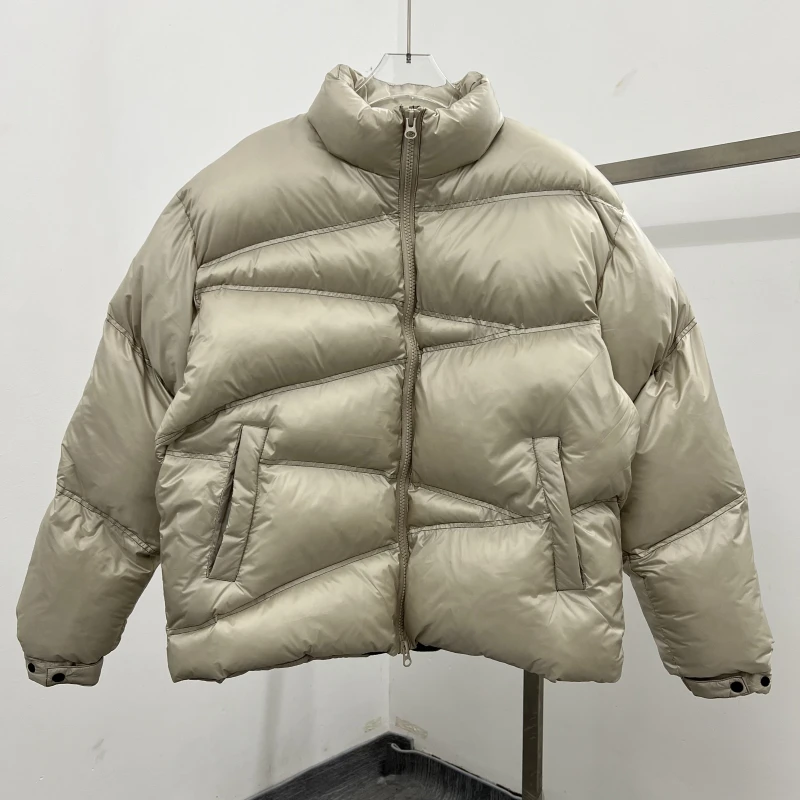 

Утепленная зимняя куртка из шелка, хлопка и нейлона для мужчин, с воротником-стойкой, молодежная, модная, водонепроницаемая, однотонная, повседневного кроя