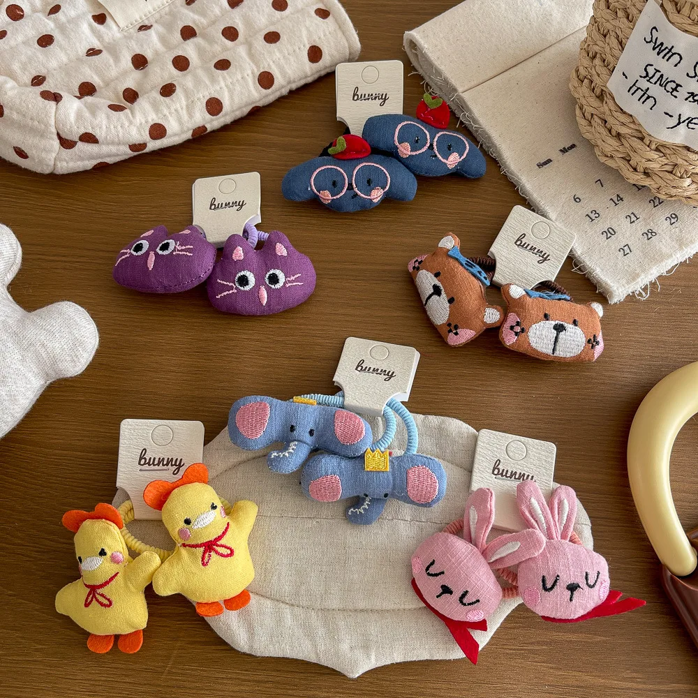 

2pcs Cartoon Elephant Rabbit Elastic Hair Band Cute Children's Hair Rope Tie Ponytail Holder Rubber Band Girls Hair Accessories