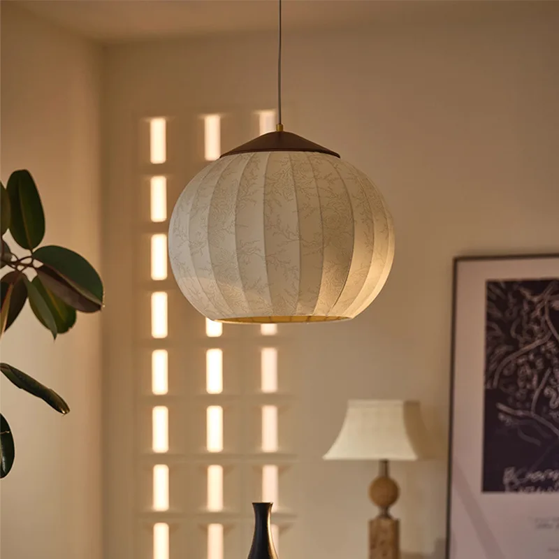 

Japanese Wabi Sabi Style Fabric Art Chestnut LED E27 Pendant Lights Home Decoration Parlor Bedroom Cloakroom Ceiling Chandelier