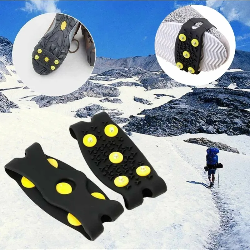 1 pair 5-Stud Snow Ice claw Climbing Anti Slip Spikes Grips Crampon Cleats Shoes Cover for women men Boots Cover size 35-43