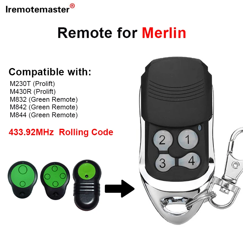 For Merlin M832 M842 M844 230T 430R Prolift Garage Door Remote Control 433MHz Rolling Code Electric Gate Door Opener Replacement