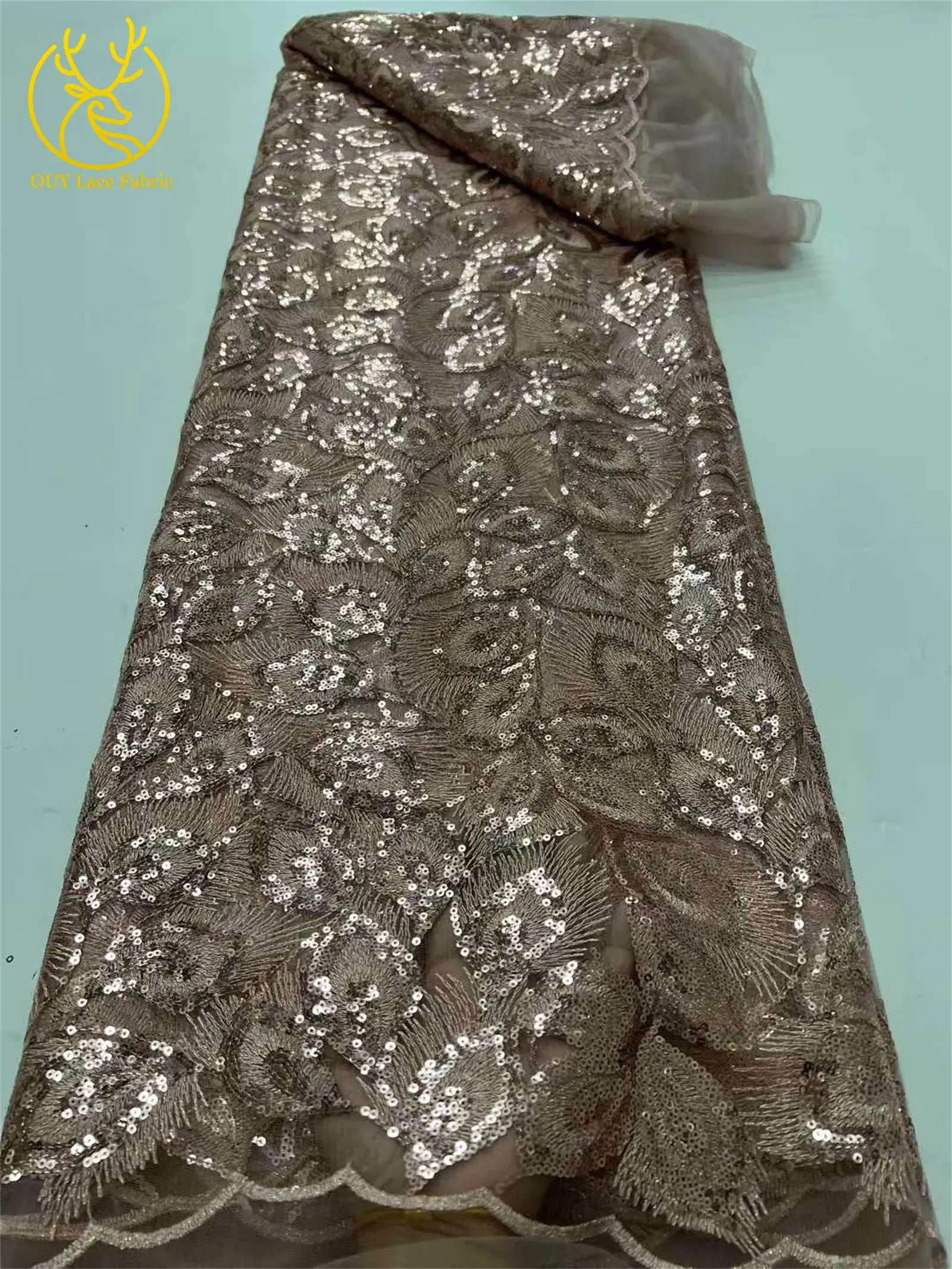 2025年最新デザイン フランス製ブライダル刺繍レース生地 高品質アフリカナイジェリアスパンコールチュールレース生地 パーティードレス