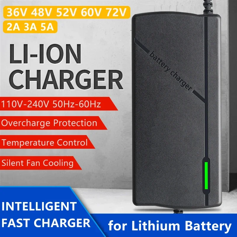 Caricabatteria al litio 36V 48V 52V 60V 72V 2A 3A 5A, adatto per 10S 13S 14S 16S 20S 42V 54.6V 58.8V 67.2V 84V pacco batteria ch