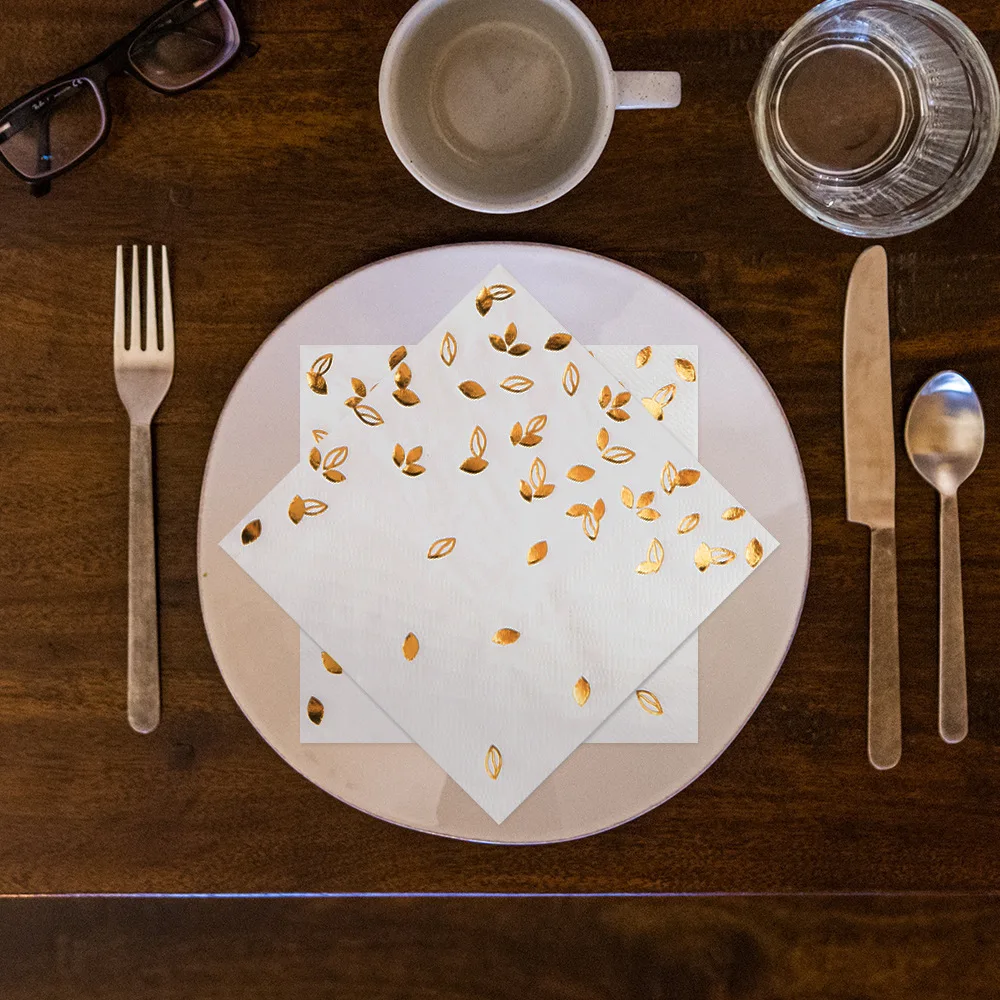 80 Stück Goldene Servietten - 3-lagige Cocktailservietten Gefaltet 5 x 5 Zoll Barservietten Einweg-Partyservietten Papierservietten für Abendessen – Detail 8