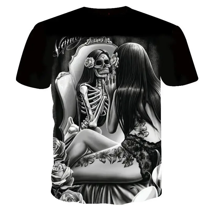 Men's skull print and beauty summer T-shirt, quick drying shirt, hip-hop, 3D print, personalized collar, short sleeved, fashiona image 3