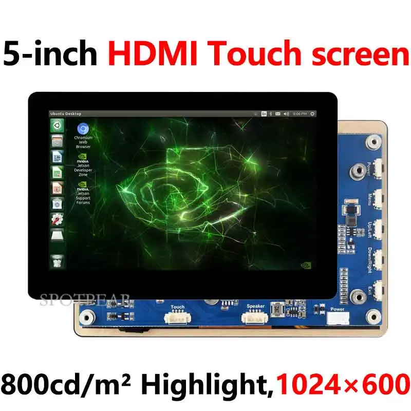 

Raspberry Pi 5inch Display 1024x600 HDMI Capacitive TouchScreen 5 inch LCD B Wide-Cover For Mini PC