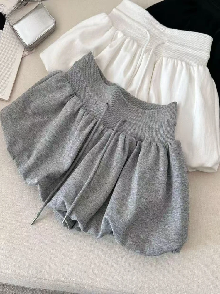New Drawstring Midi Skirt for Spicy Girls Slimming Off with A-line Elastic Waistband Fluffy and Versatile Short Skirt for Women