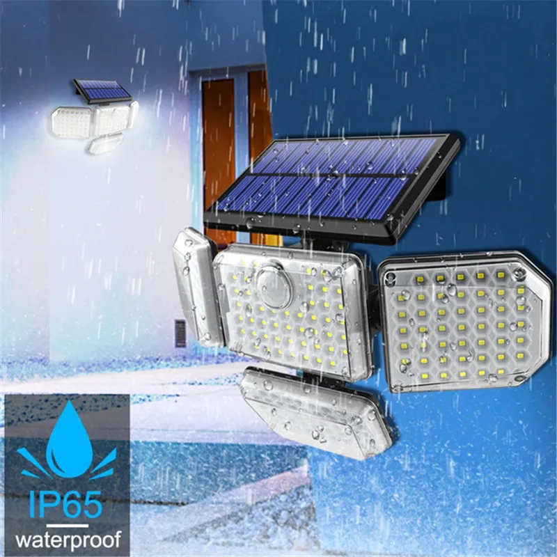 Solar Lights Outdoor 182/141 LED Wall Lamp with Adjustable 4 Heads Security Flood Light Remote Control Lighting IP65 Waterproof