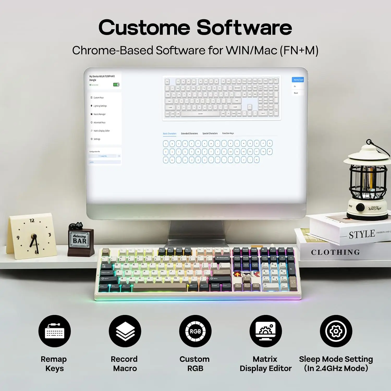 AULA F108PRO V2 Wireless Mechanical Keyboard Tri-Mode Gasket Mount Hot Swappable Full Keys RGB Backlit Custom Gaming Keyboard