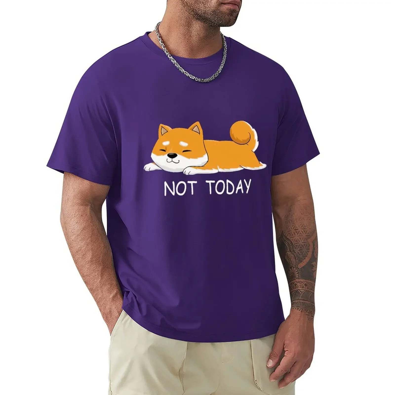 Funny Not Today Shiba Inu TShirts For Mens Short Sleeved Japanese Breed Dog Lover Tshirt Humor Cotton Tee Pet Owner T-shirt Tops