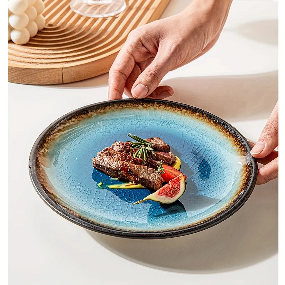 Platos de cerámica esmaltados agrietados de estilo japonés, plato para el hogar y comercial, plato de comedor occidental para carne, 1 Uds.