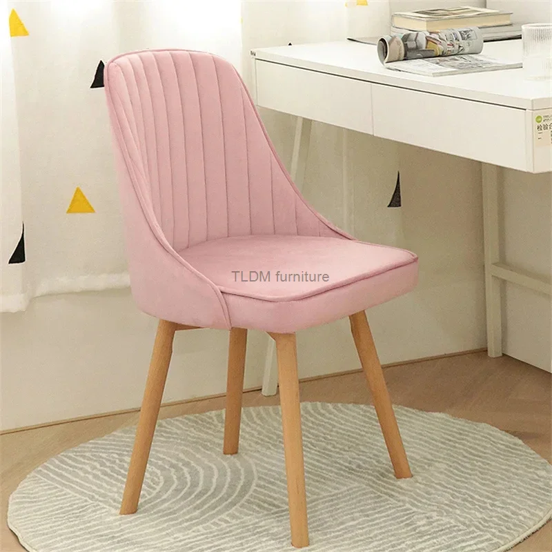 Household Students Desk and Chair Simple Modern Furniture Wood Dining Chair Study Swivel Chair Pink Vanity Chairs for Bedroom