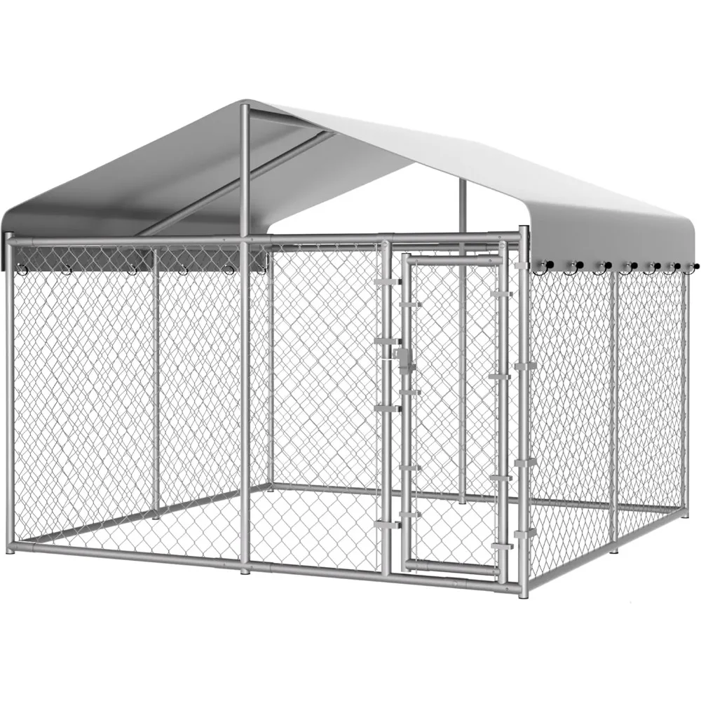 

Extra Large 10x10x6.56ft Outdoor Dog Kennel with Roof, Anti-Rust Galvanized Chain Link Enclosure and Secure Lock