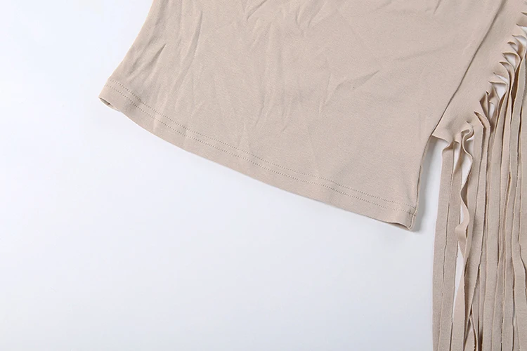 Weird Puss Sexy Quasten-2-Teiler-Set für Damen, schräge Schultern, Bandage-Weste + elastische Taille, klassische Falten, kurzer Mitternachts-Hottie-Anzug – Detail 8