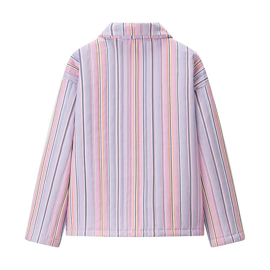 

JNLEAOG Faionable Striped Cotton Jaet Women's Sweet Loose Fit Long Sve Zipper Closure Autumn New Arrival