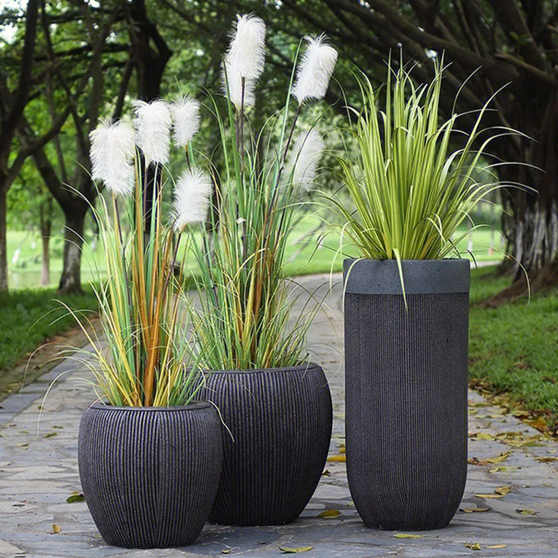 Fiberglass outdoor green plant landscape cylindrical flower pot geometric shape large flower bowl mall flower pot square