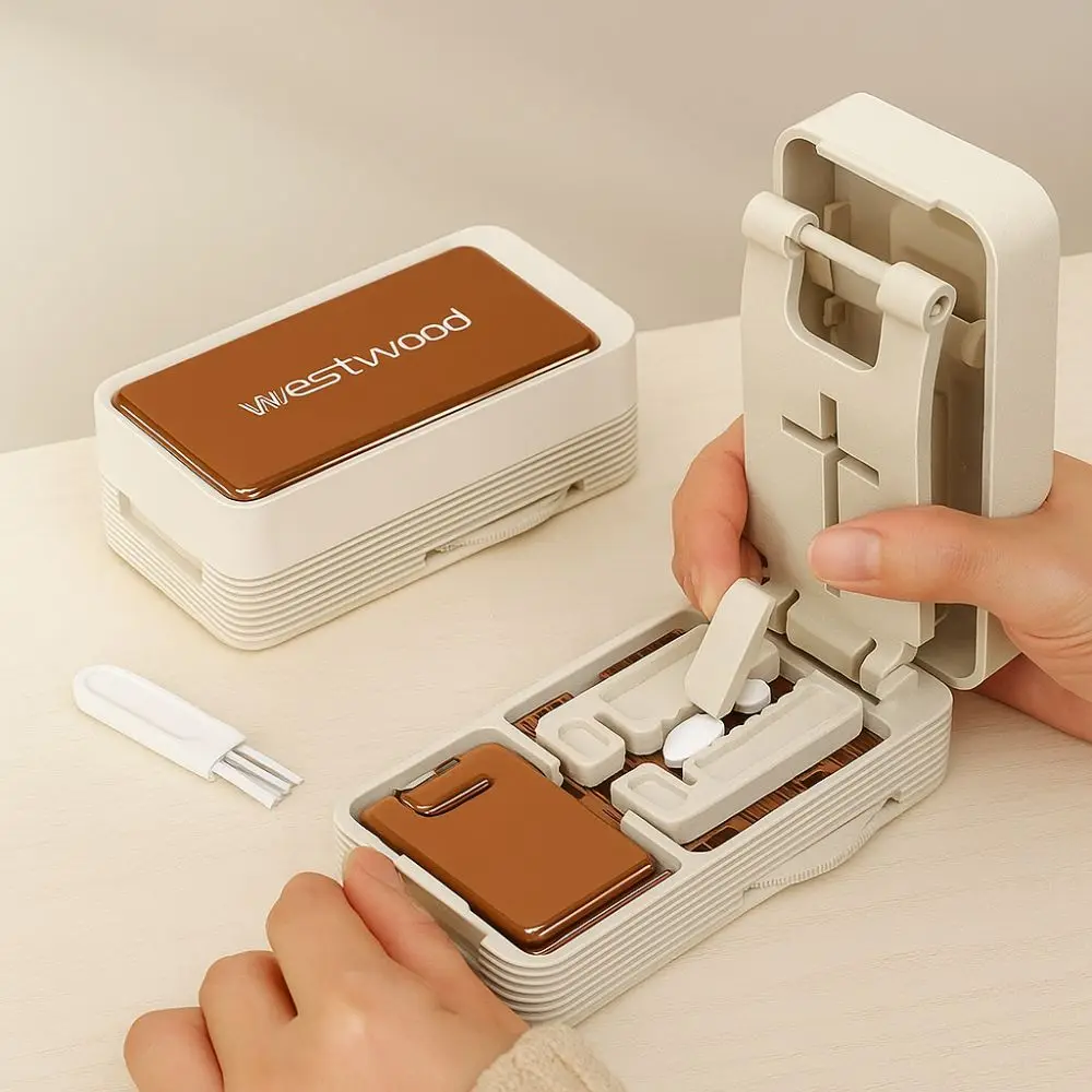 

Drug Organizer Dustproof Pill Cutter Box Multifuctional Portable Pill Dispenser Precisely Pill Storage Box Home Use