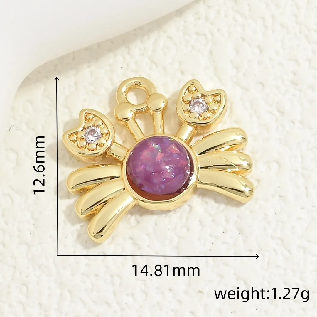 Cute Crab Opal Charm, Micro Pave CZ Eyes Sea Animal Pendant, Gold Silver Plated Ocean Charm for DIY ：VD2486