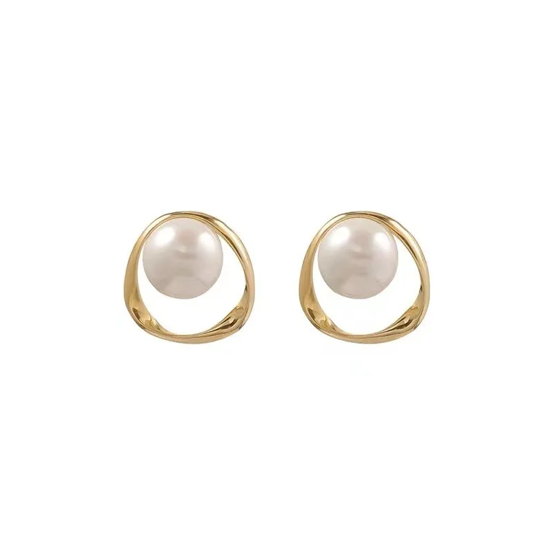 Imitation Pearl Earring for Women Gold Color Round Stud Earrings Christmas gift Irregular Design Unusual Earrings bijoux femme