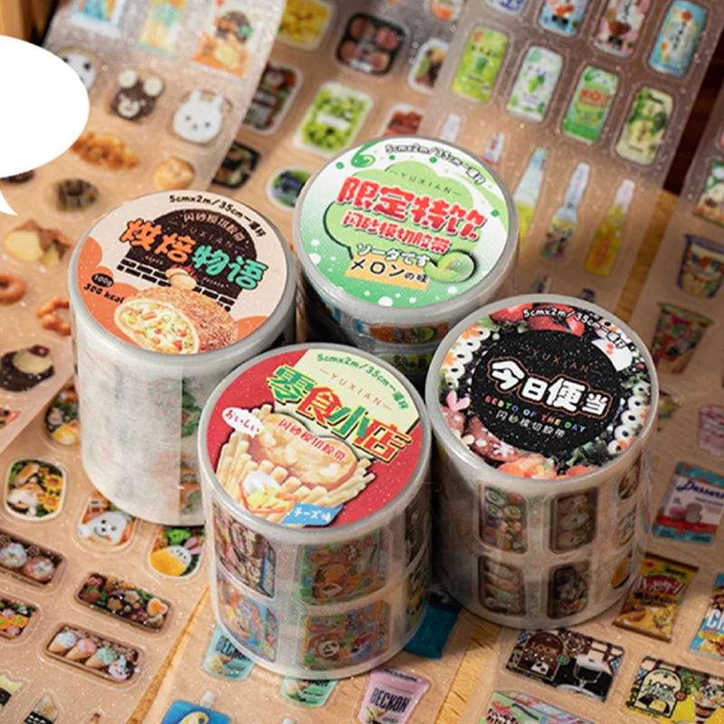 Mr Paper, 2 rotoli/borsa Showa Tang Shop Flash Sand Nastro fustellato set di nastri washi colorati forniture di cancelleria nastro adesivo