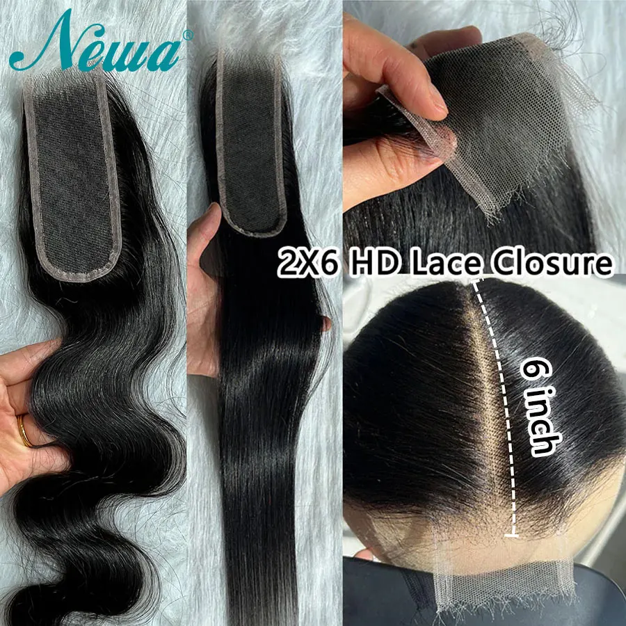 Rambut Asli Body Wave 2x6 HD Lace Invisible Melt Skins Human Hair Closures Raw Hair 6 inci Deep Part HD Lace Closures Pre Plucked Untuk Wanita