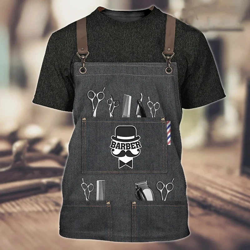 

Fashion Barber T Shirt For Men 3D Printed Crew Neck Short Sleeve Tops Casual Street Cosplay Hair Stylist Pullover Men Clothing