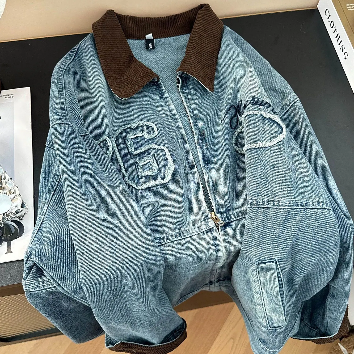 

Retro high street old denim jacket women's autumn new loose and thin casual student temperament top trendy