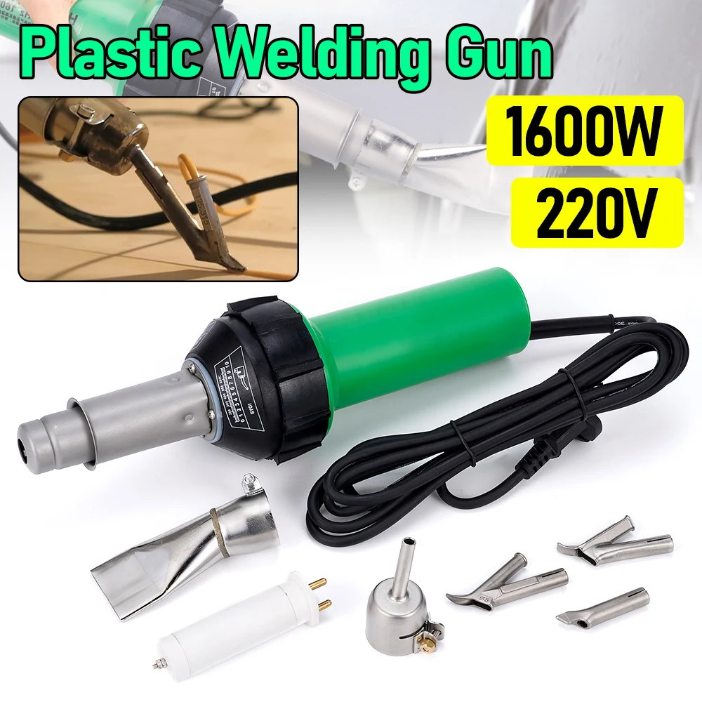 1600W Plastic Hot Air Welding Gun AC220V Adjustable Temp With Nozzles Tools Kit For PVC Plastic Welding Repair Construction Work