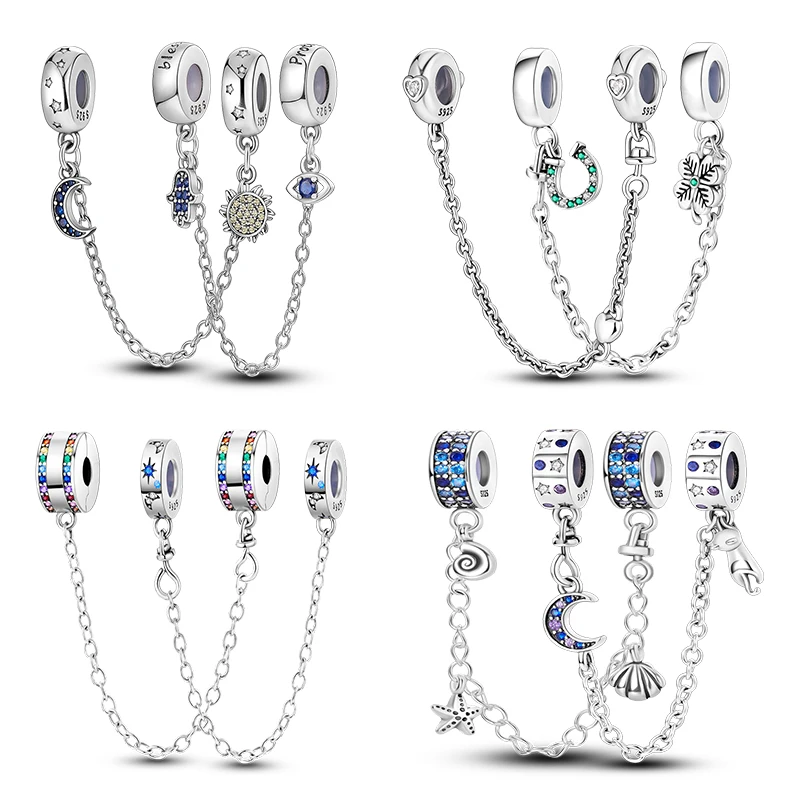 Neue Sterling Silber Stern Mond Pfirsich Herz Sicherheits kette Charm Perlen geeignet für Pfanne Armbänder DIY Frauen Schmuck Geschenke