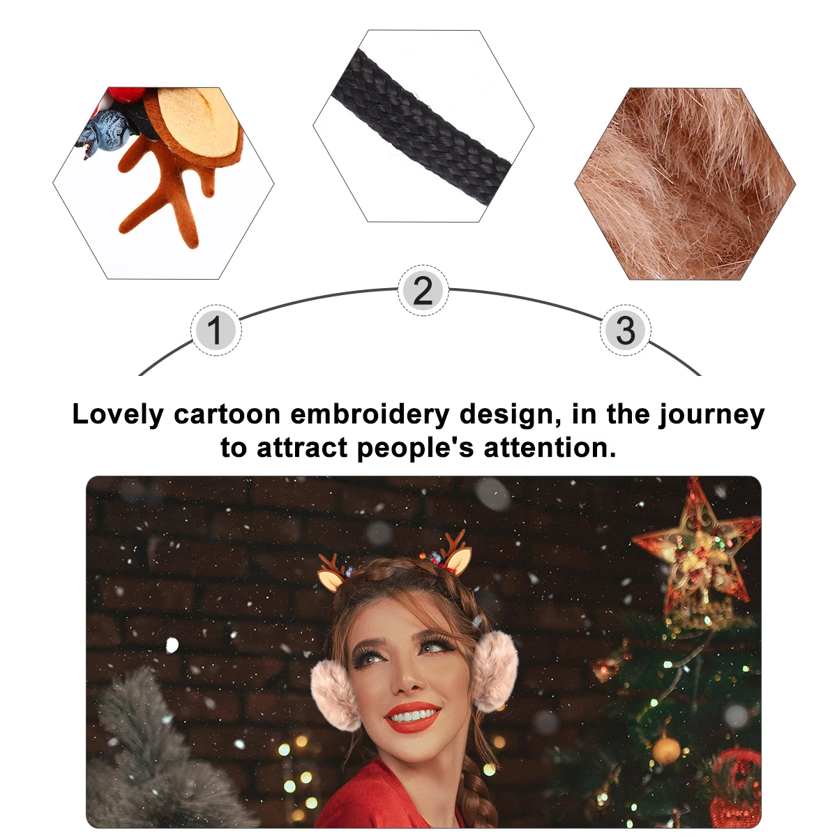 

Cat Ears Deer Antler Head Hoop Band Warmers Winter Headband Muffs for Women