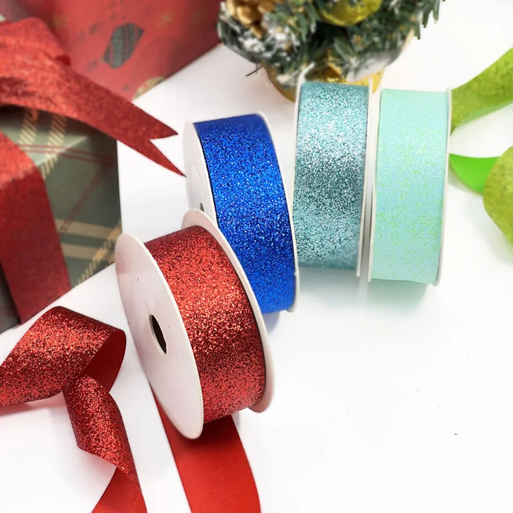 10 Yards 10MM 9 Colors Glitter Ribbon For Crafts DIY Hair Bows Christmas Decoration Handmade Gift Bouquet Wrapping Materials