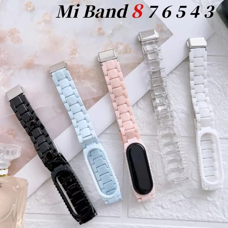 Resin Wristband+Protective Shell Kit For Xiaomi Band 8 7 6 5 4 3 Bracelet Candy Transparent Strap For Miband 8 7 6 5 4 3 Correa