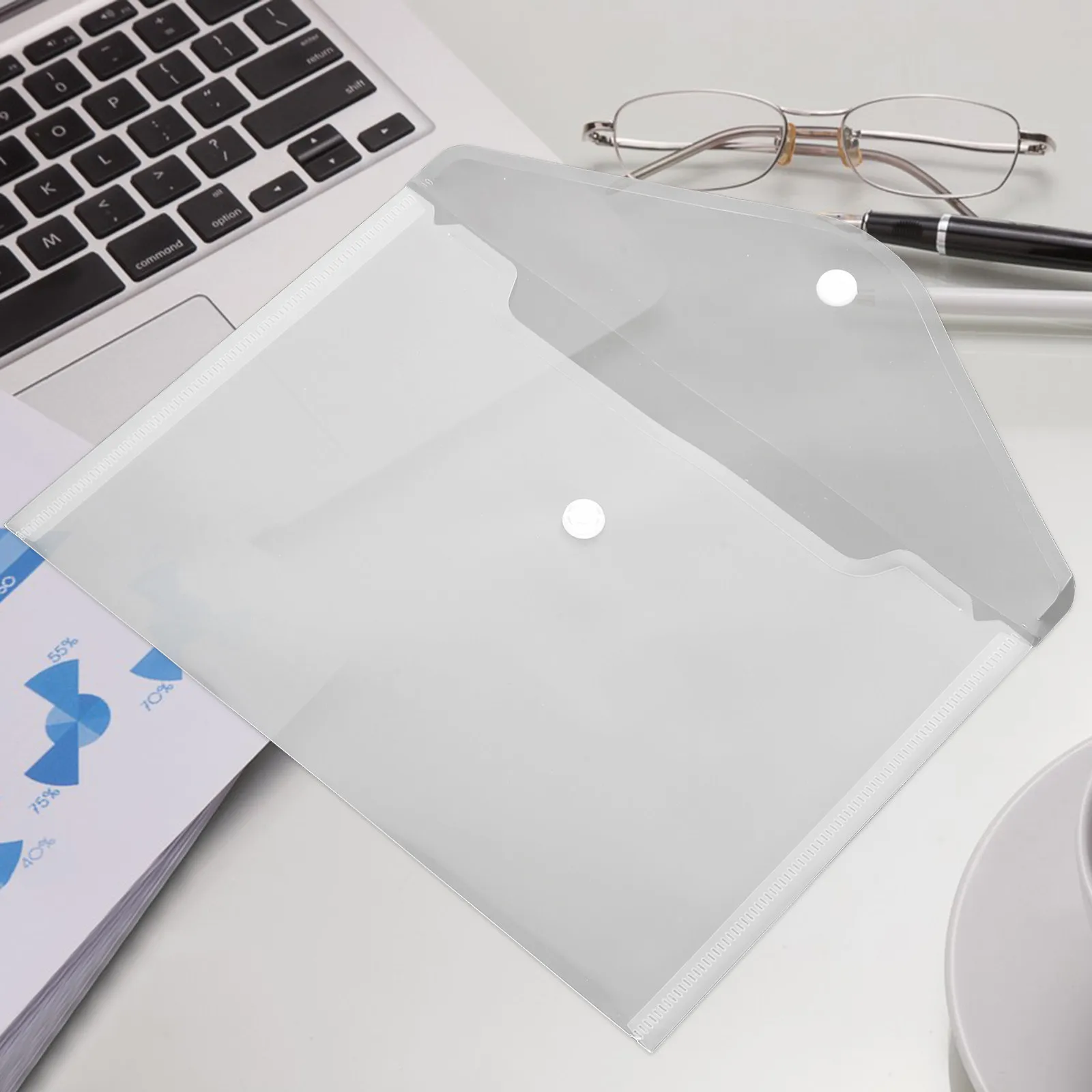 12 Pack Transparent File Folders with Button Closure Large PVC Document Wallets for Office School Storage
