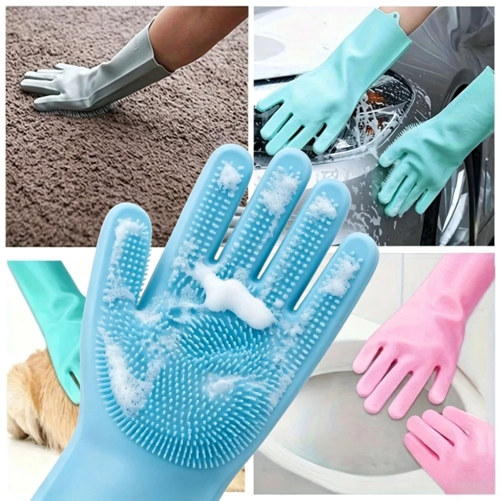 Silicone Pet Grooming Gloves, Multifunctional Dog Cat Bath Shampoo Scrubber Hair Remover Fur Cleaning Accessory