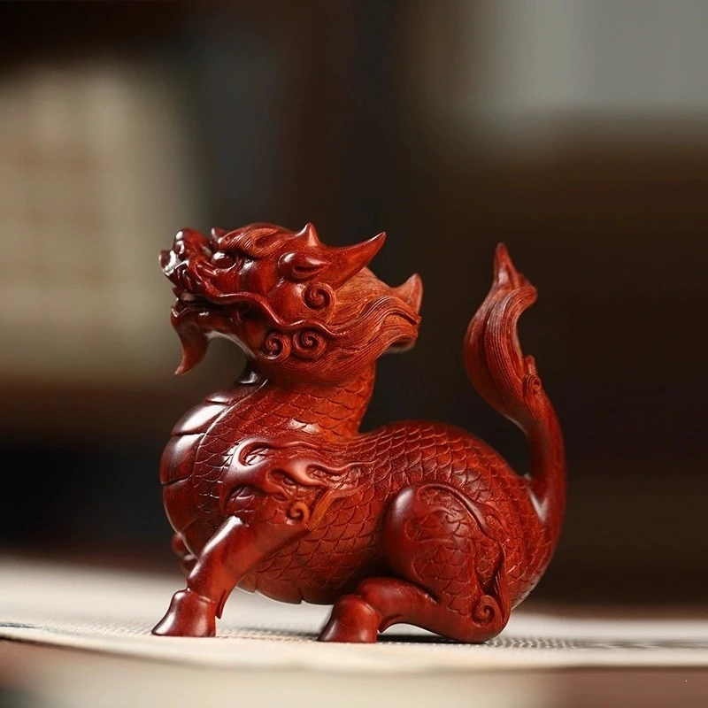 Red sandalwood carving unicorn ornament pure hand carving home decoration