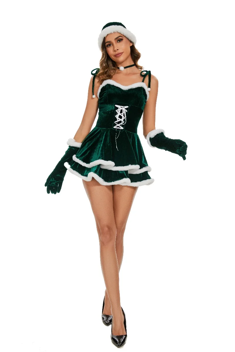 Vestido clásico de terciopelo de lujo para Cosplay de Navidad, disfraz de actuación de Papá Noel para fiesta de Navidad