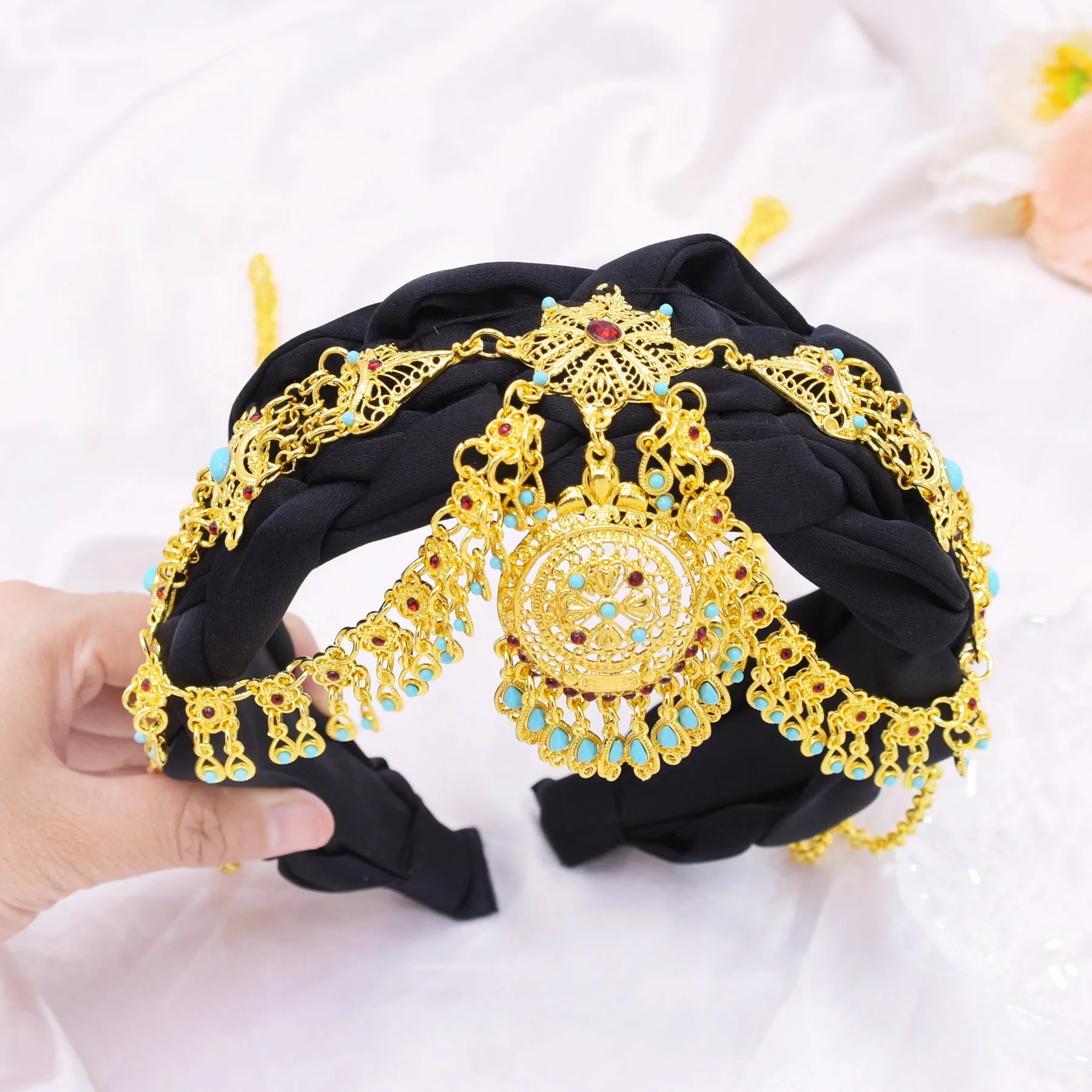 إكسسوارات الشعر العرقية الهندية التقليدية الذهبية للنساء القبيلة التركية الأفغانية العروس الزفاف رئيس سلسلة مجوهرات نسائية كوردية